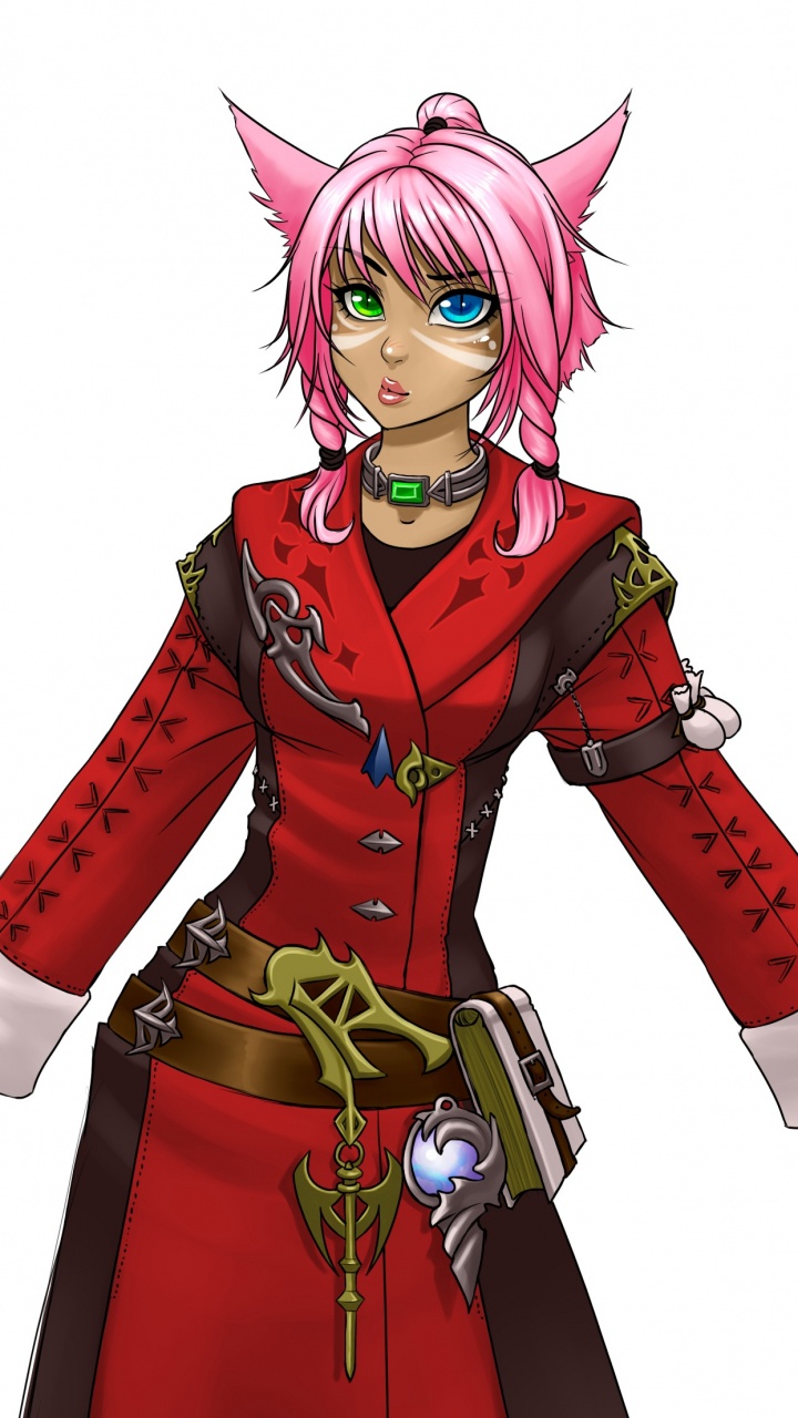 Frau im Roten Und Braunen Langarmkleid Anime-Charakter. Wallpaper in 720x1280 Resolution