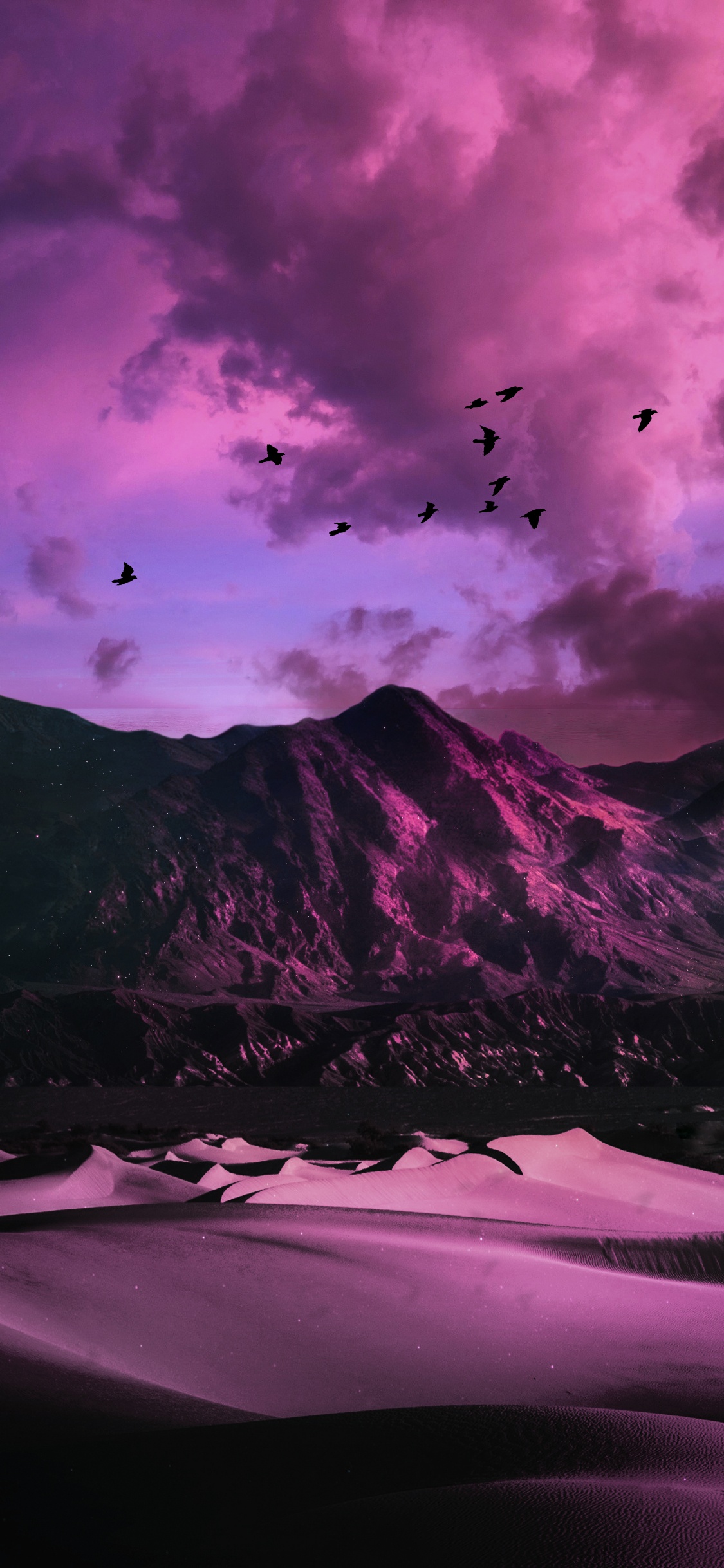 Cloud, Atmosphere, Mountain, Purple, Nature. Wallpaper in 1125x2436 Resolution