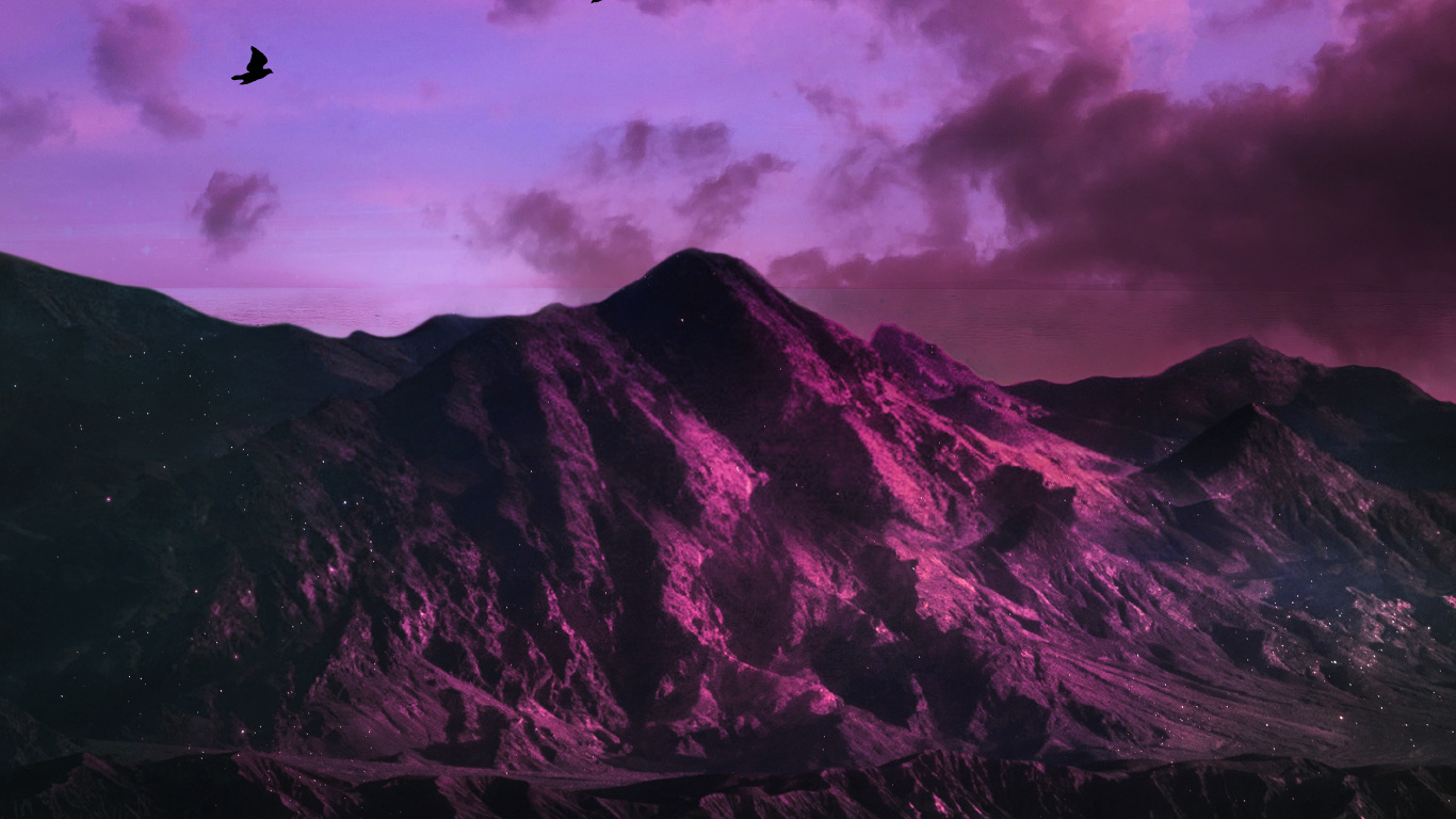 Cloud, Atmosphere, Mountain, Purple, Nature. Wallpaper in 1366x768 Resolution