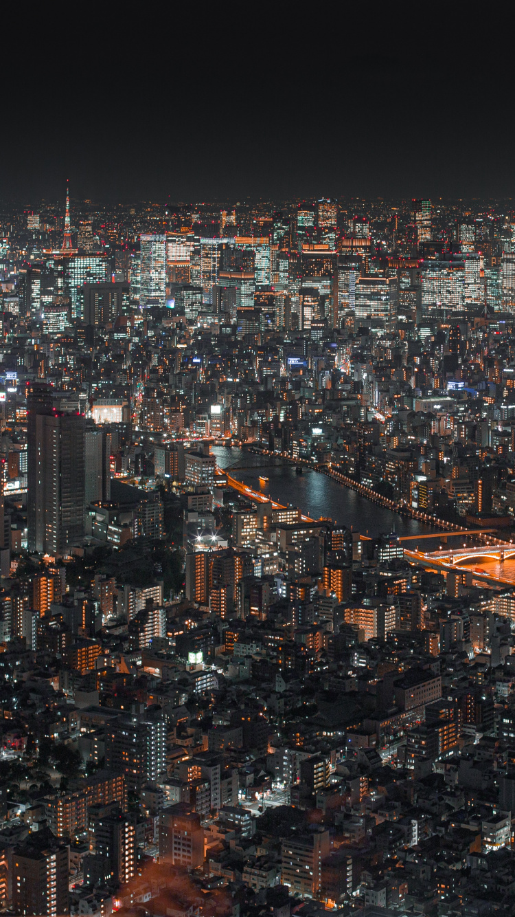 Aerial View of City During Night Time. Wallpaper in 750x1334 Resolution