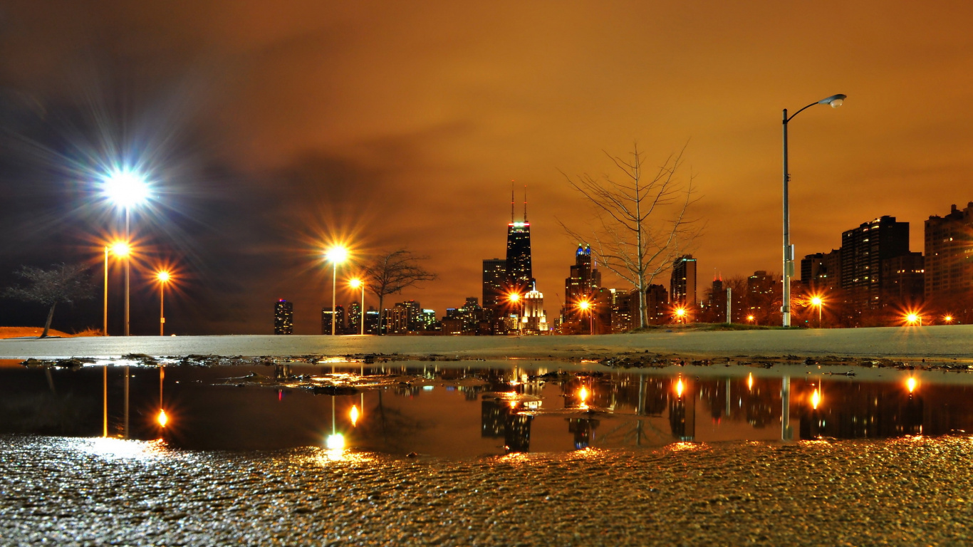 City Skyline During Night Time. Wallpaper in 1366x768 Resolution