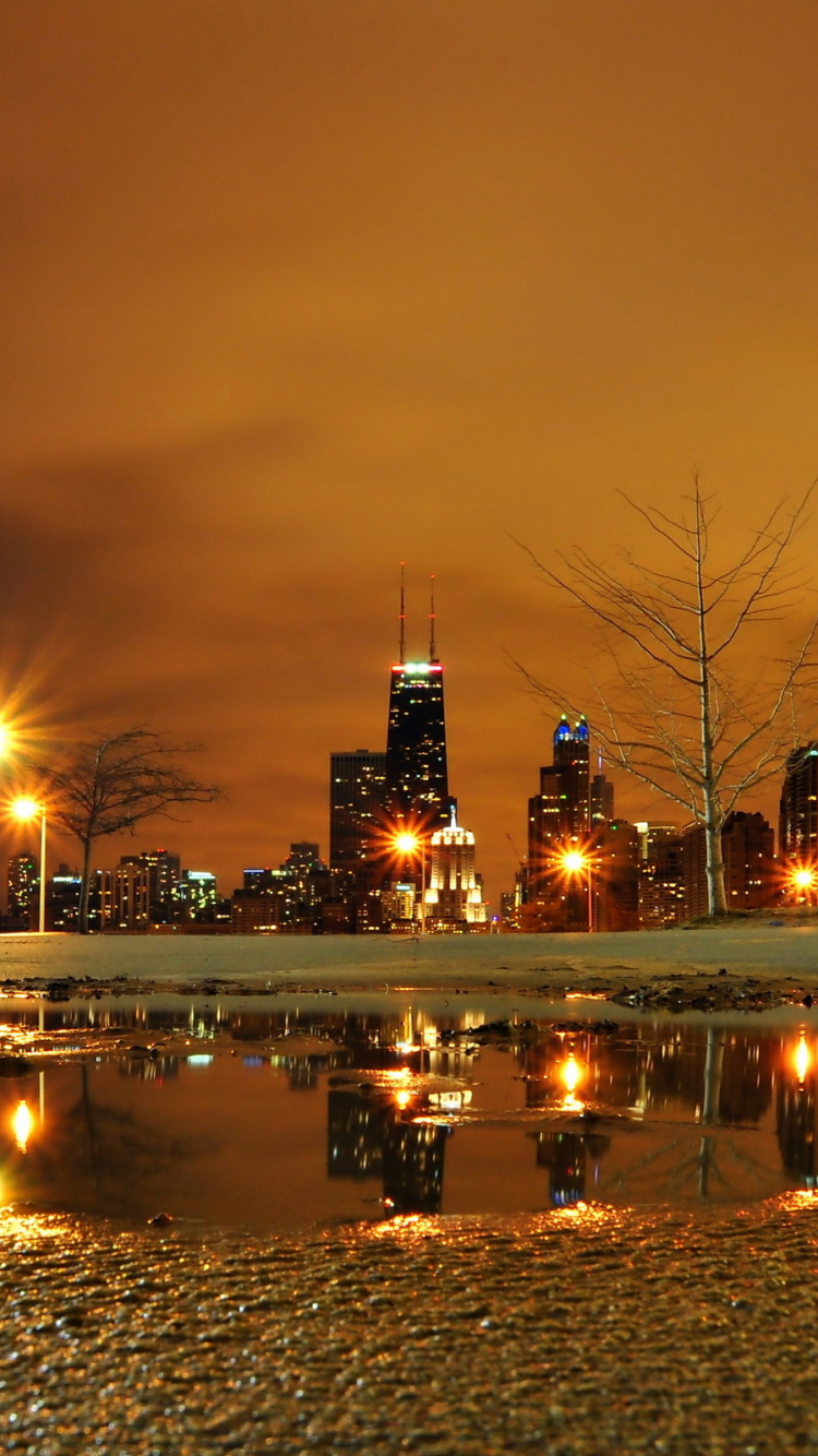 Skyline Der Stadt Bei Nacht Night. Wallpaper in 750x1334 Resolution