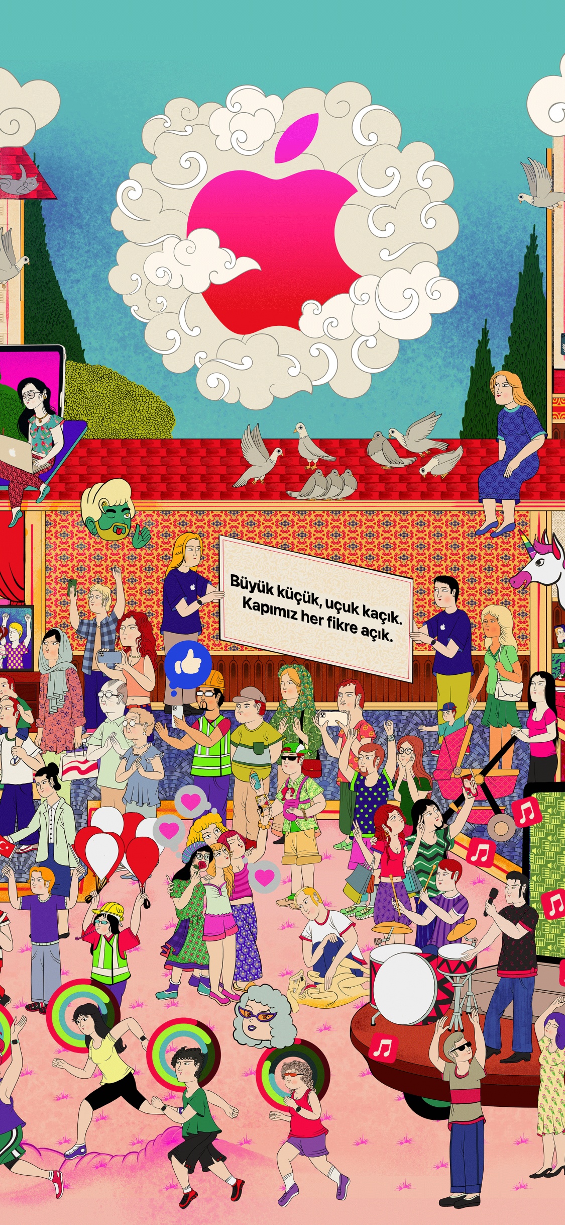 Manzana Badat Street, Manzana, Avenida Bañada, Azul, Rosa. Wallpaper in 1125x2436 Resolution