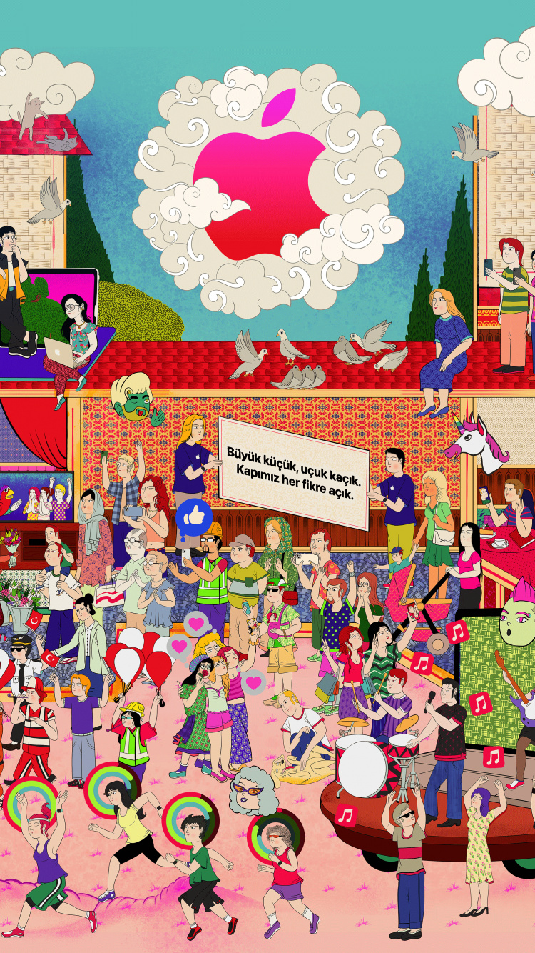 苹果, 粉红色, 艺术, 卡通, 红色的 壁纸 750x1334 允许