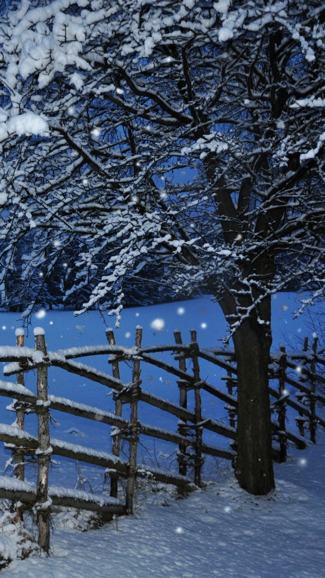 Brauner Holzzaun, Der Nachts Mit Schnee Bedeckt Ist. Wallpaper in 1080x1920 Resolution