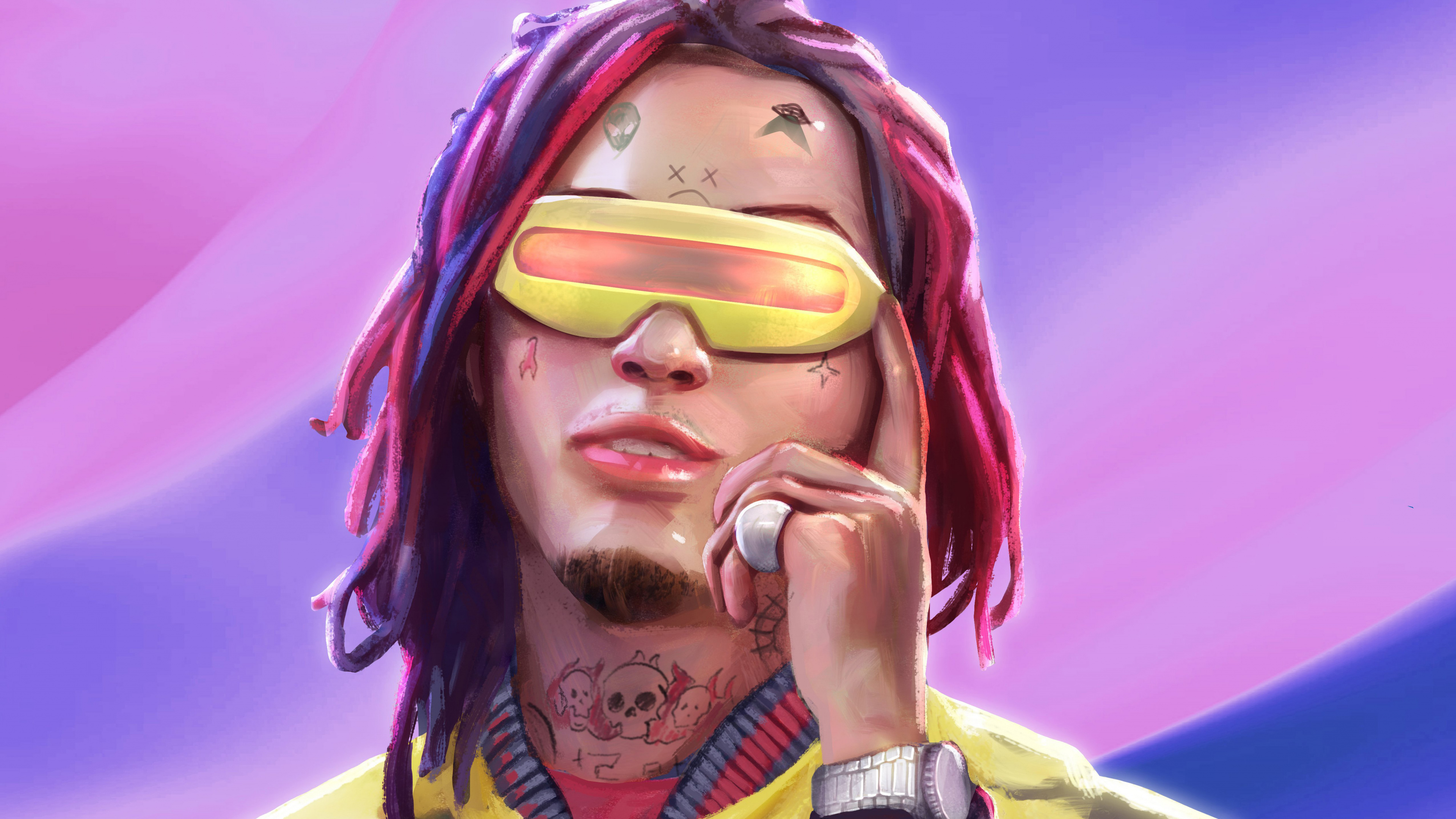 视力保健, 额头, 嘻哈音乐, Lil Pump, 鼻子 壁纸 3840x2160 允许