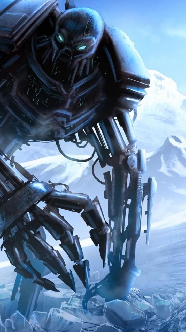 Robot Noir Avec Des Ailes Noires et Blanches. Wallpaper in 720x1280 Resolution