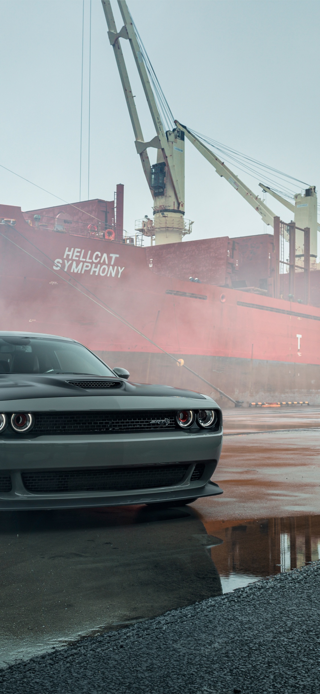 Esquiver Challenger 8k, Dodge Challenger 2018, Ruse, de Voiture de Muscle, Feu de Stationnement Automobile. Wallpaper in 1125x2436 Resolution