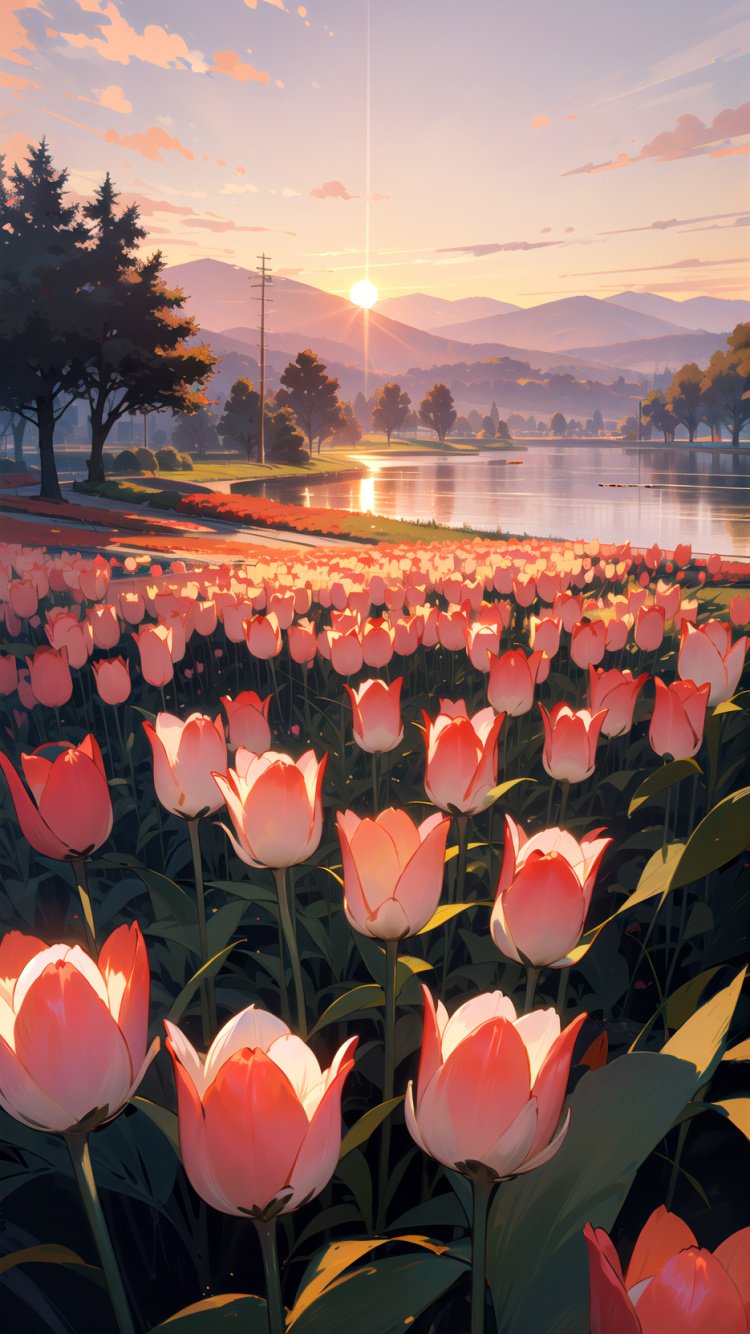 Platzende Tulpe, Sonnenuntergang, Abend, Tulip, Herm Sprenger. Wallpaper in 750x1334 Resolution