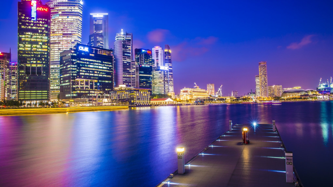 Skyline Der Stadt Bei Nacht Night. Wallpaper in 1280x720 Resolution