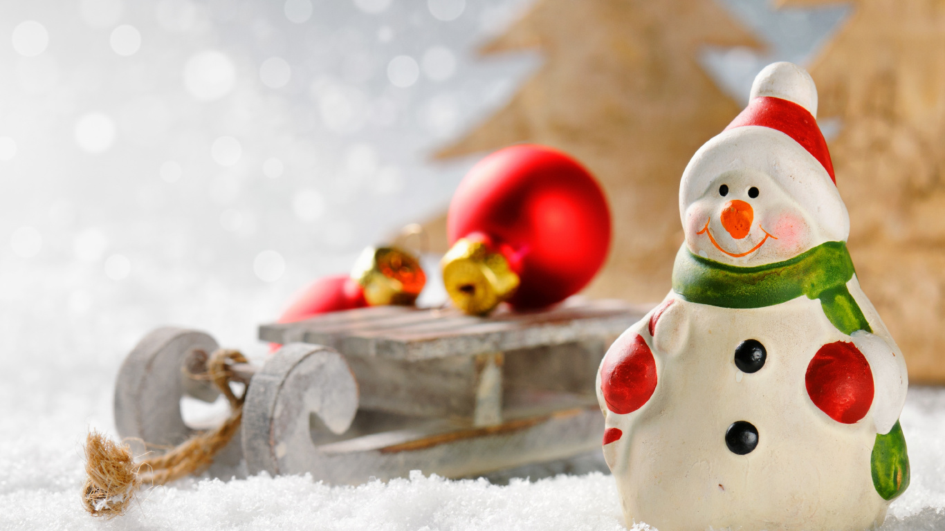 Christmas Day, Snowman, Holiday, Snow, Santa Claus. Wallpaper in 1366x768 Resolution