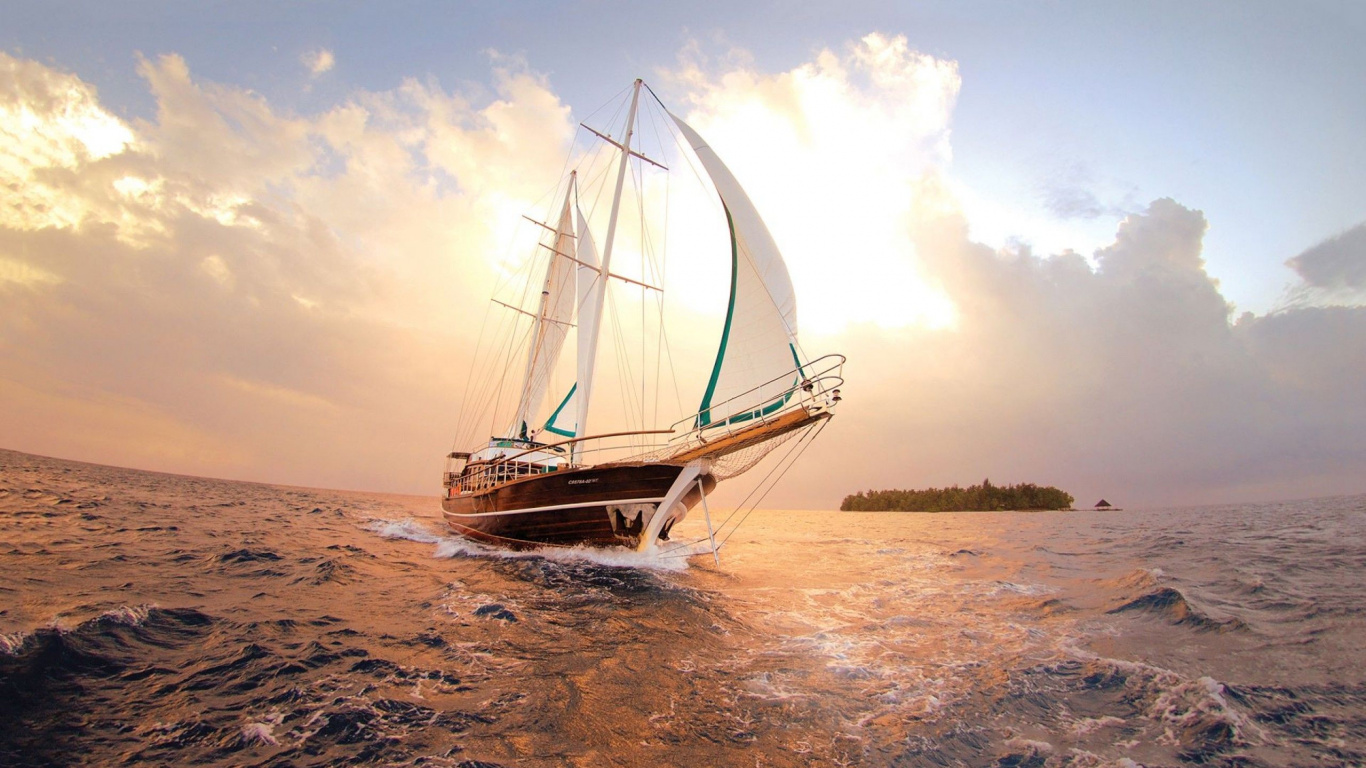 White Sail Boat on Sea Shore During Daytime. Wallpaper in 1366x768 Resolution