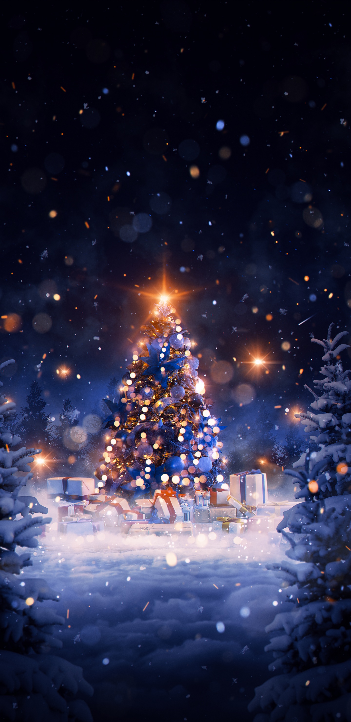 Nature, Christmas Tree, Christmas, Water, Cloud. Wallpaper in 1440x2960 Resolution