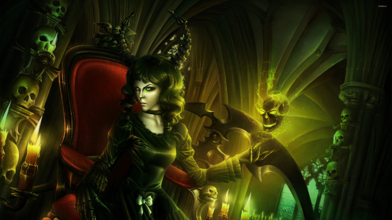 Woman in Green Dress Holding a Book Illustration. Wallpaper in 1280x720 Resolution