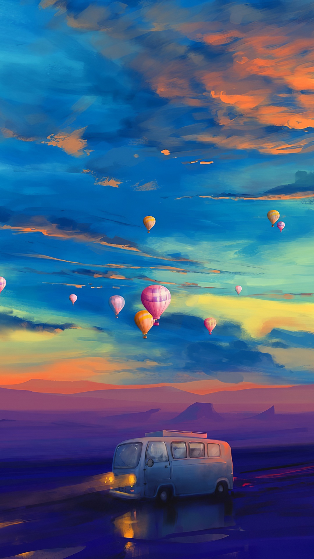 Man in Pink Shirt Standing on Top of White Van During Sunset. Wallpaper in 1080x1920 Resolution