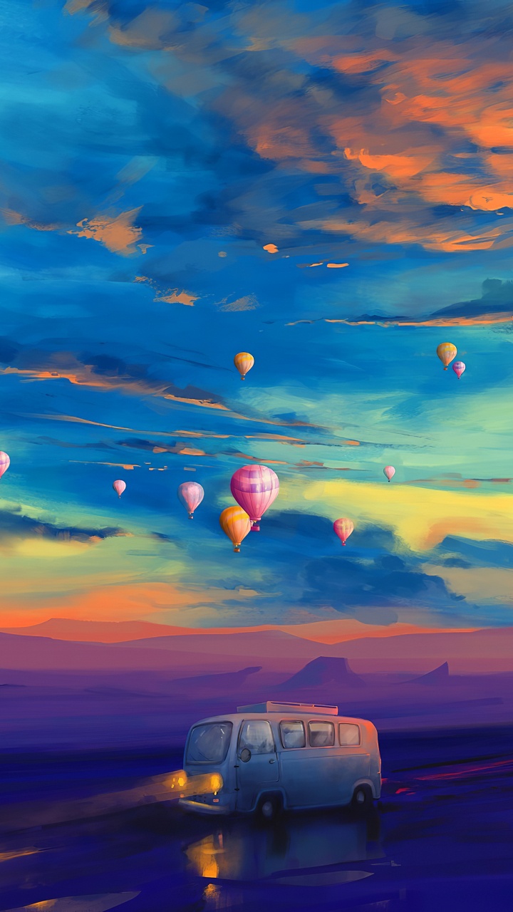 Man in Pink Shirt Standing on Top of White Van During Sunset. Wallpaper in 720x1280 Resolution