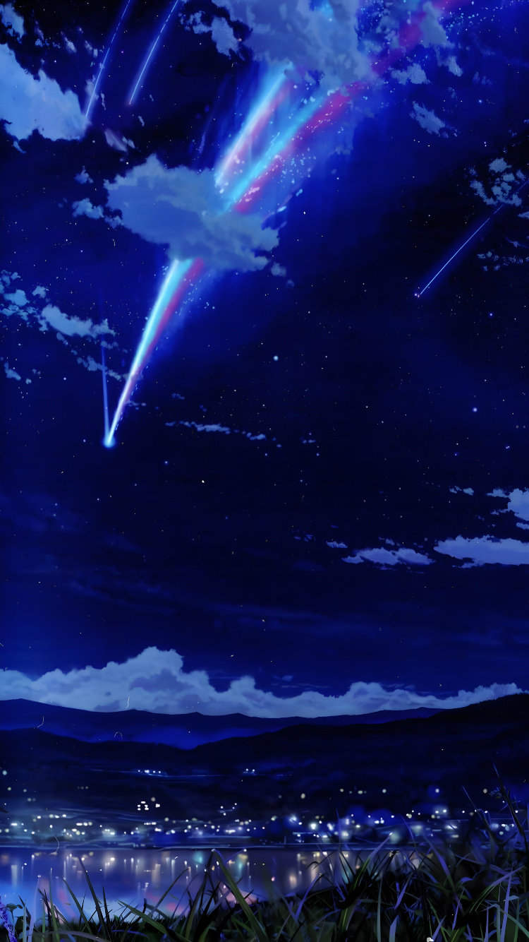 Anime, Atmosphäre, Blau, Licht, Astronomisches Objekt. Wallpaper in 750x1334 Resolution