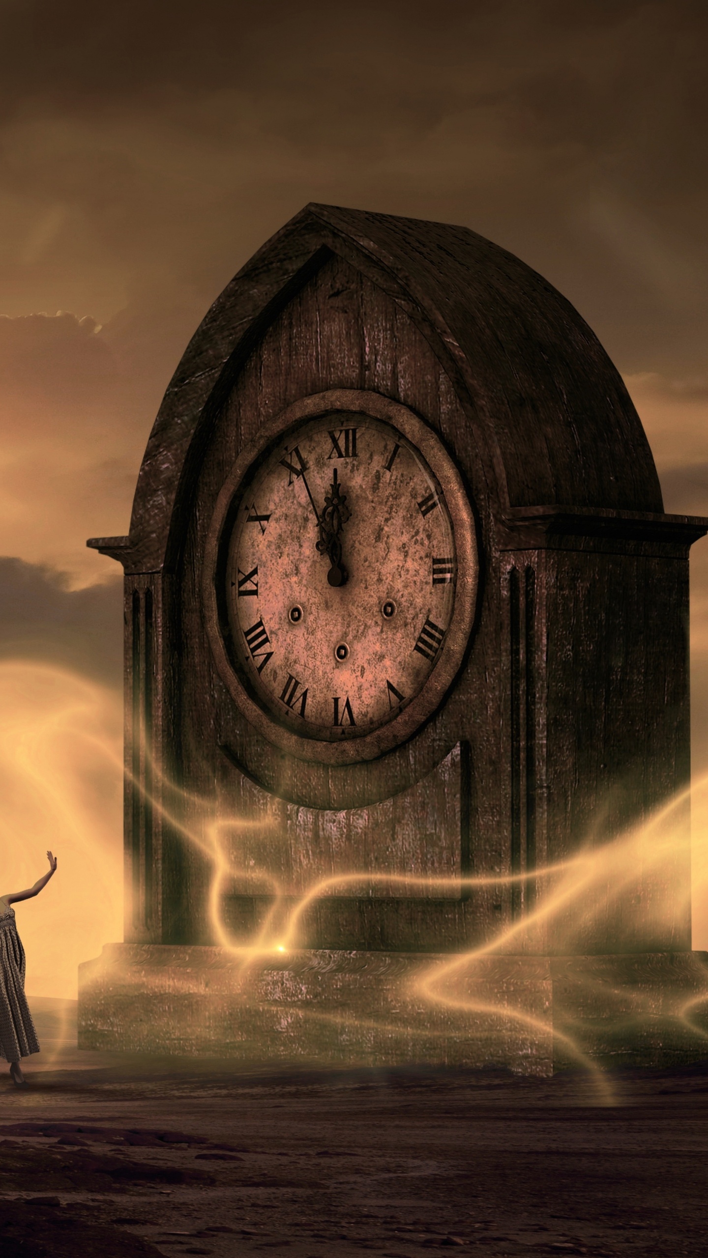 Woman Standing on a Hill With a Sun in The Distance. Wallpaper in 1440x2560 Resolution