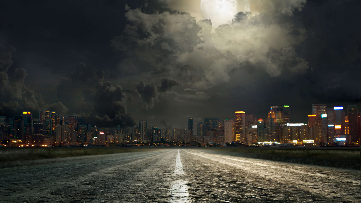 Horizonte de la Ciudad Con Luces Encendidas Durante la Noche. Wallpaper in 1366x768 Resolution