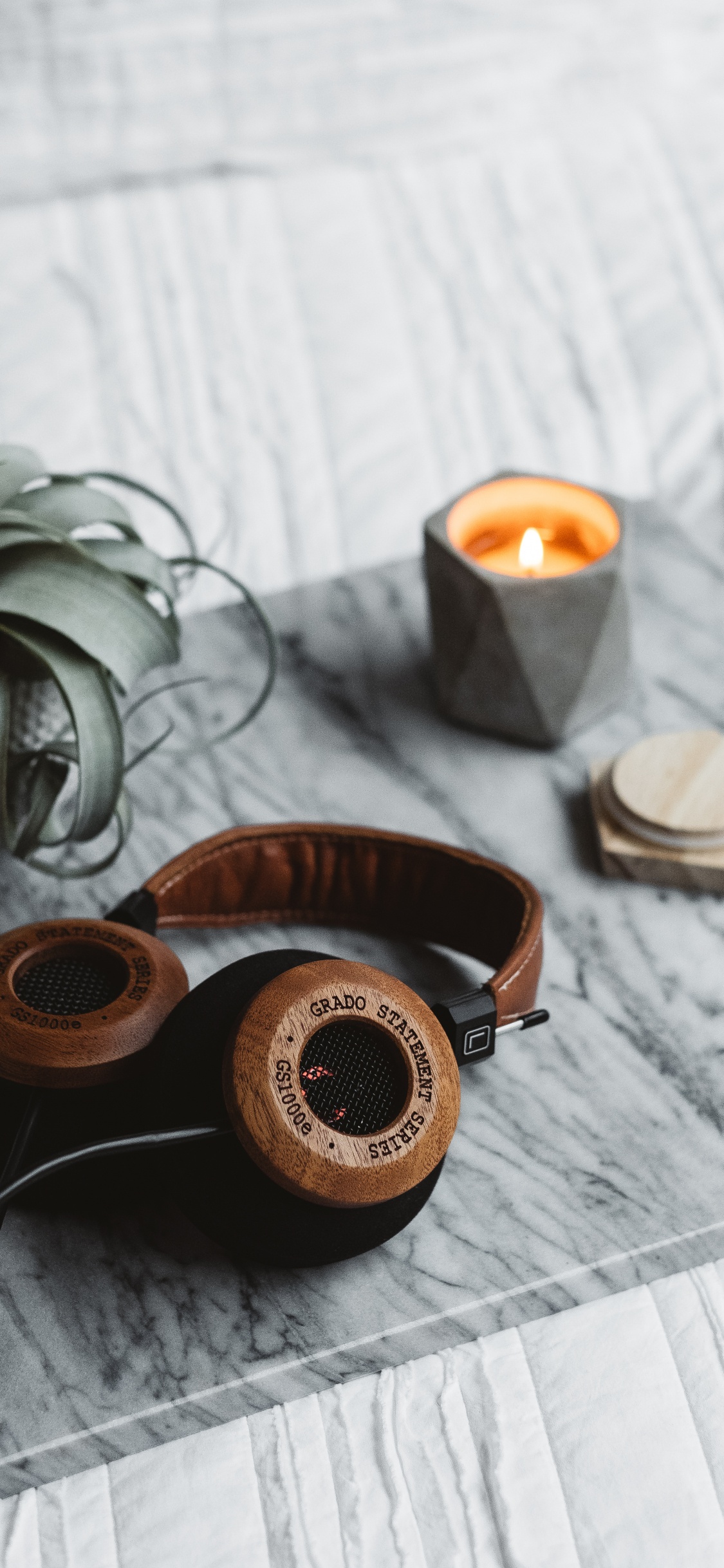 Microphone, Headphones, Wood, Table, Coffee Cup. Wallpaper in 1125x2436 Resolution