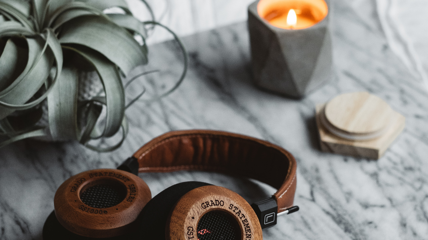 Microphone, Headphones, Wood, Table, Coffee Cup. Wallpaper in 1366x768 Resolution