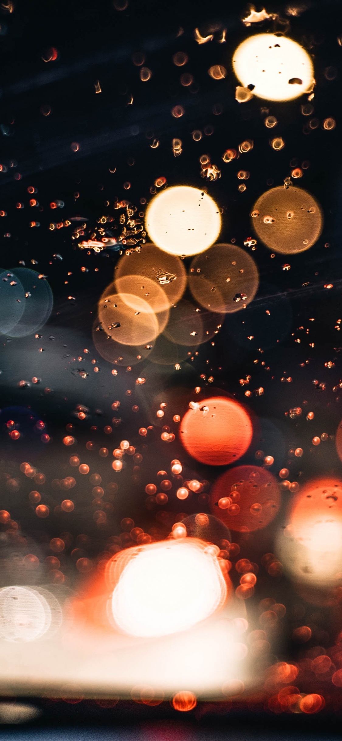 Bokeh, Eau, Red, Lumière, Pluie. Wallpaper in 1125x2436 Resolution