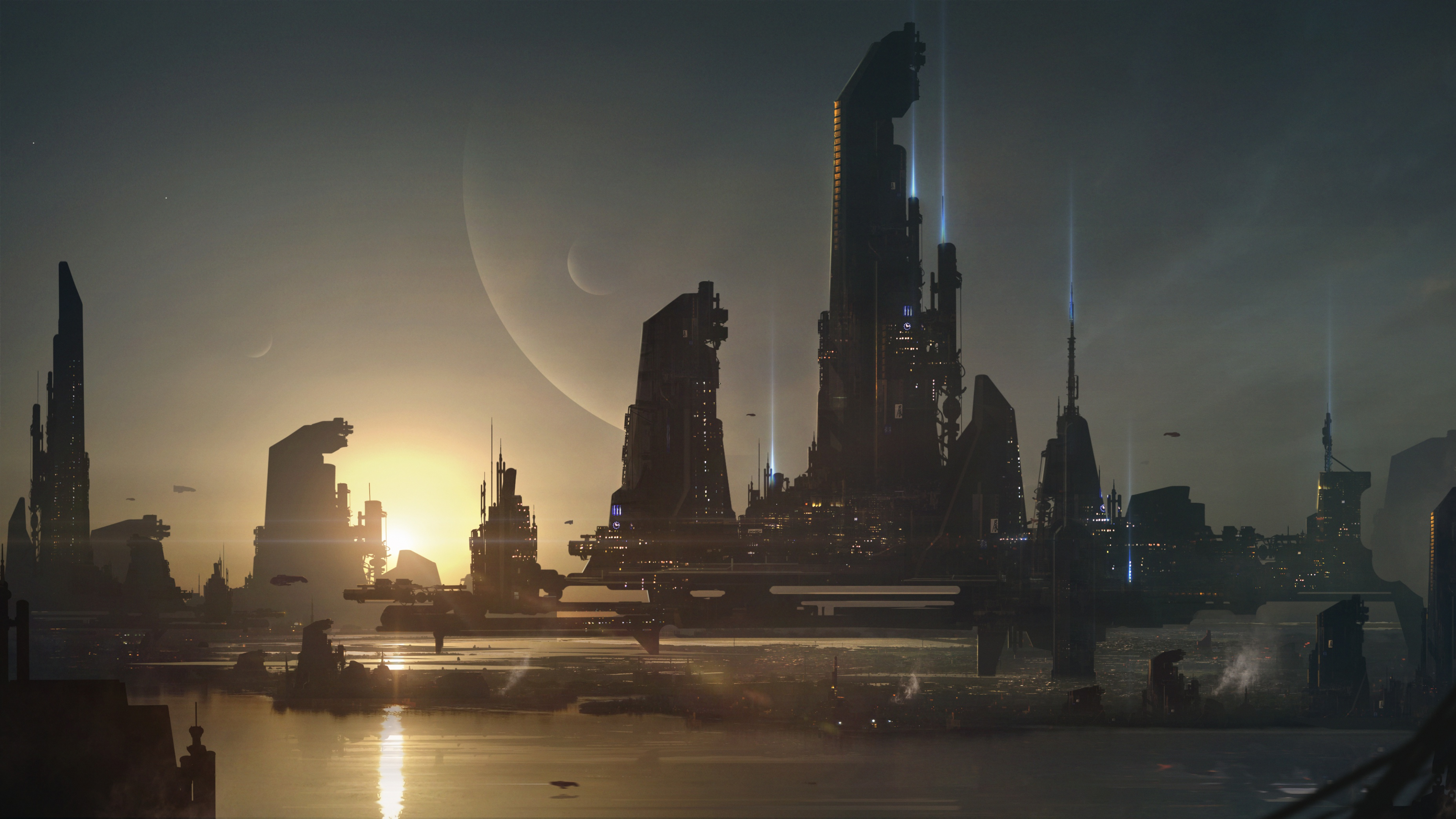 Horizonte de la Ciudad Durante la Noche. Wallpaper in 3840x2160 Resolution