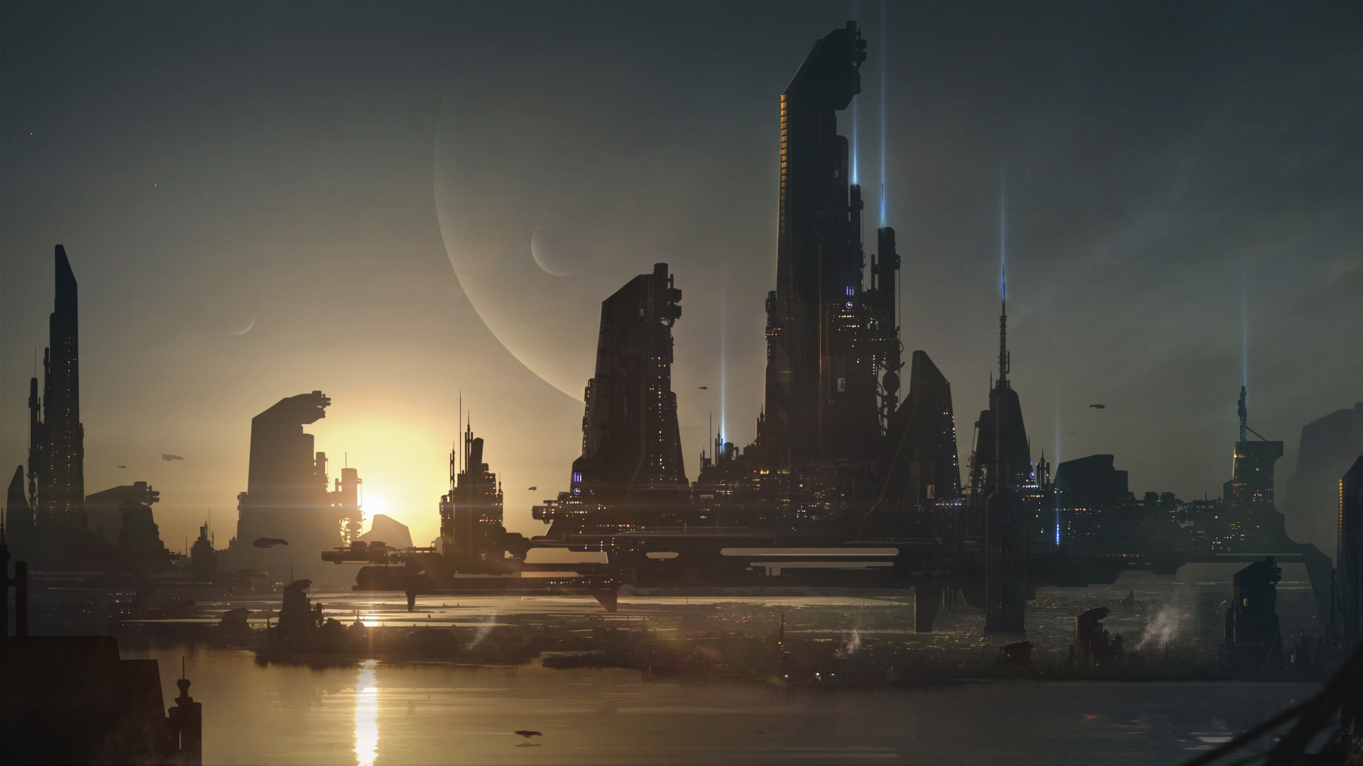 Skyline Der Stadt Bei Nacht Night. Wallpaper in 1920x1080 Resolution