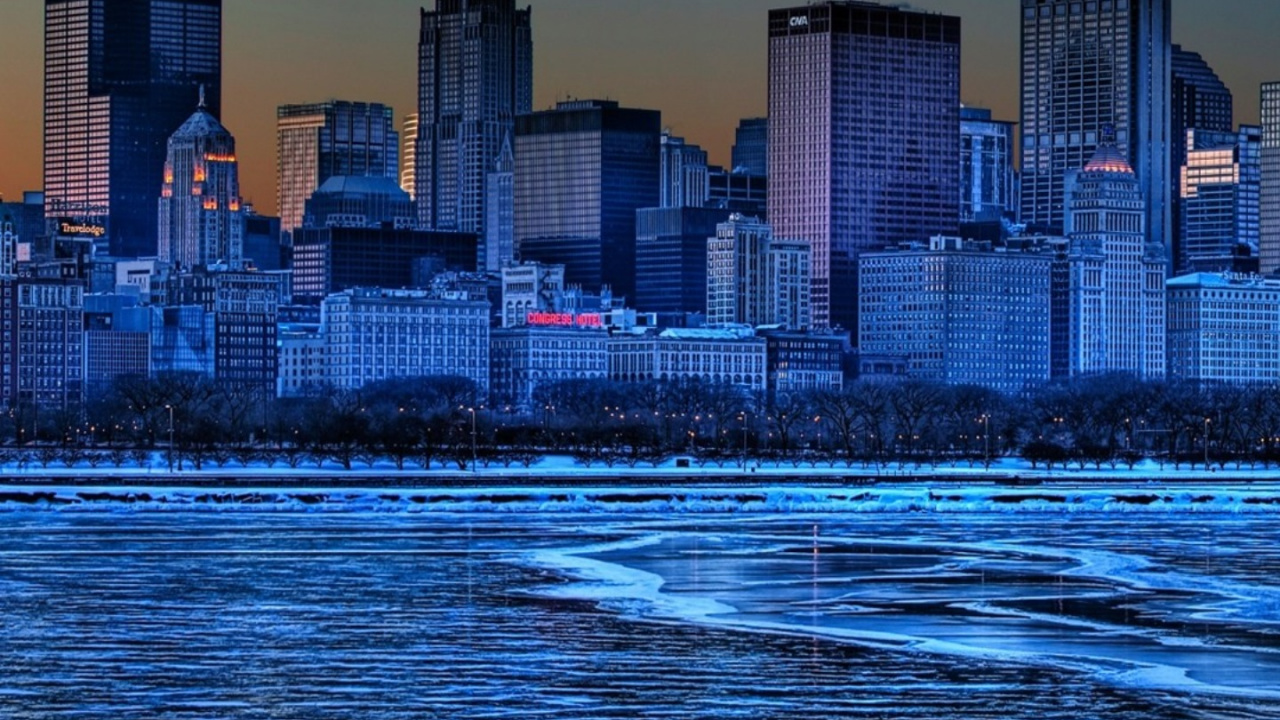 City Skyline Across Body of Water During Night Time. Wallpaper in 1280x720 Resolution