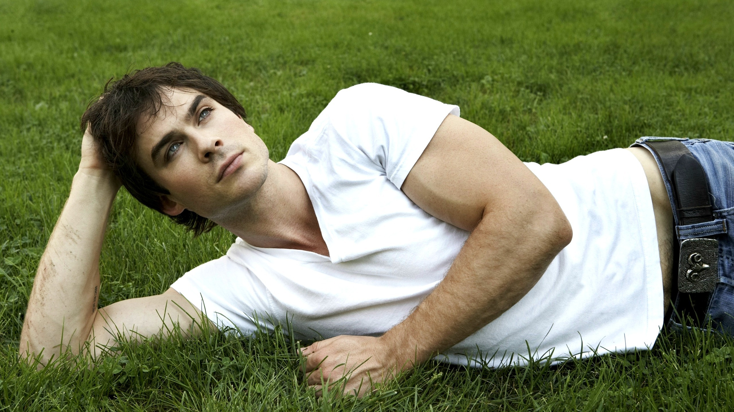 Ian Somerhalder, The Vampire Diaries, Damon Salvatore, Grass, Lawn. Wallpaper in 2560x1440 Resolution