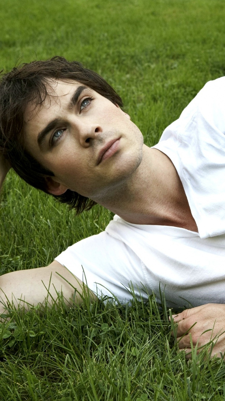 Ian Somerhalder, The Vampire Diaries, Damon Salvatore, Grass, Lawn. Wallpaper in 750x1334 Resolution