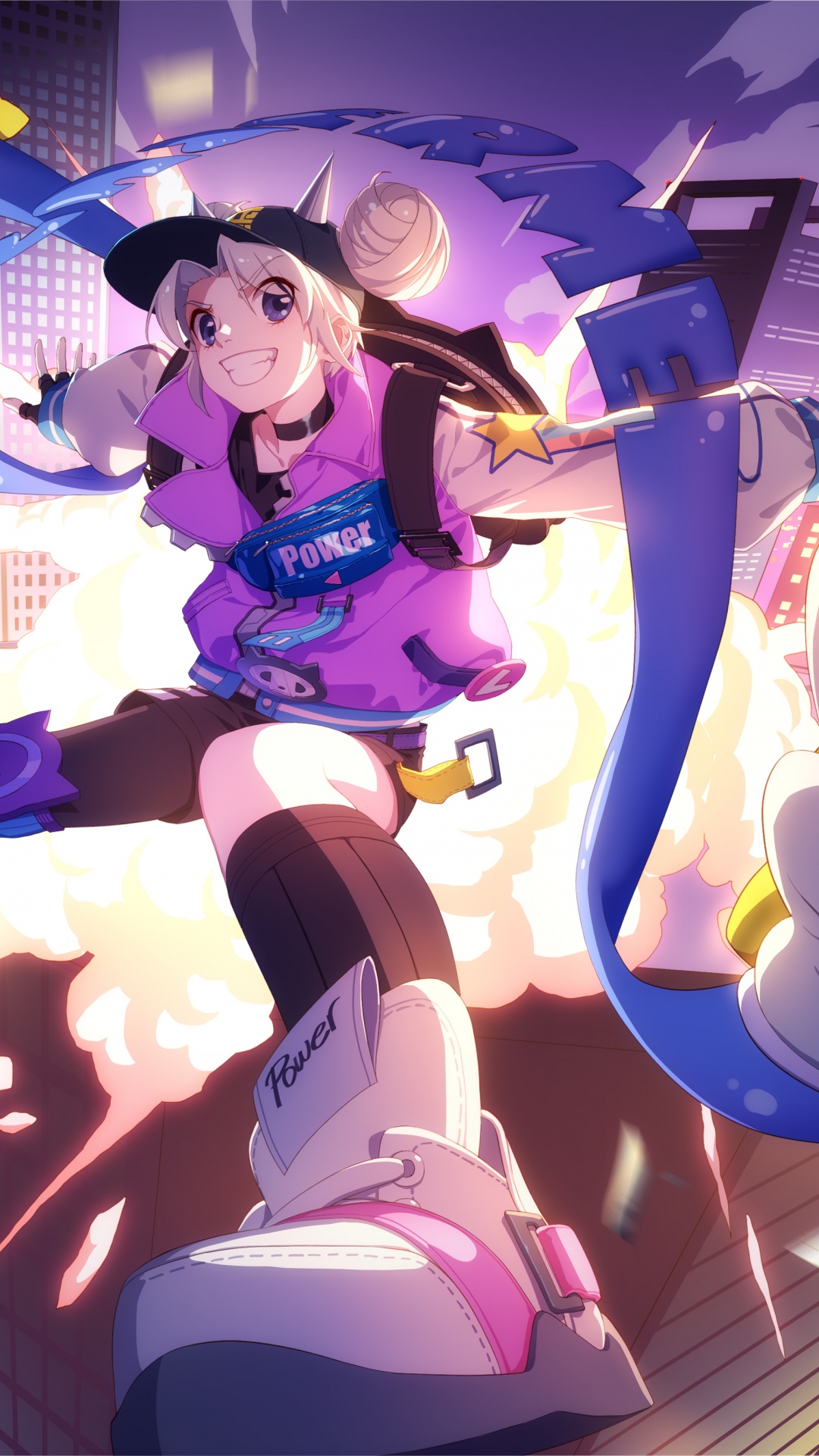 Fille en Chemise Violette et Personnage D'anime Jupe Noire. Wallpaper in 1080x1920 Resolution