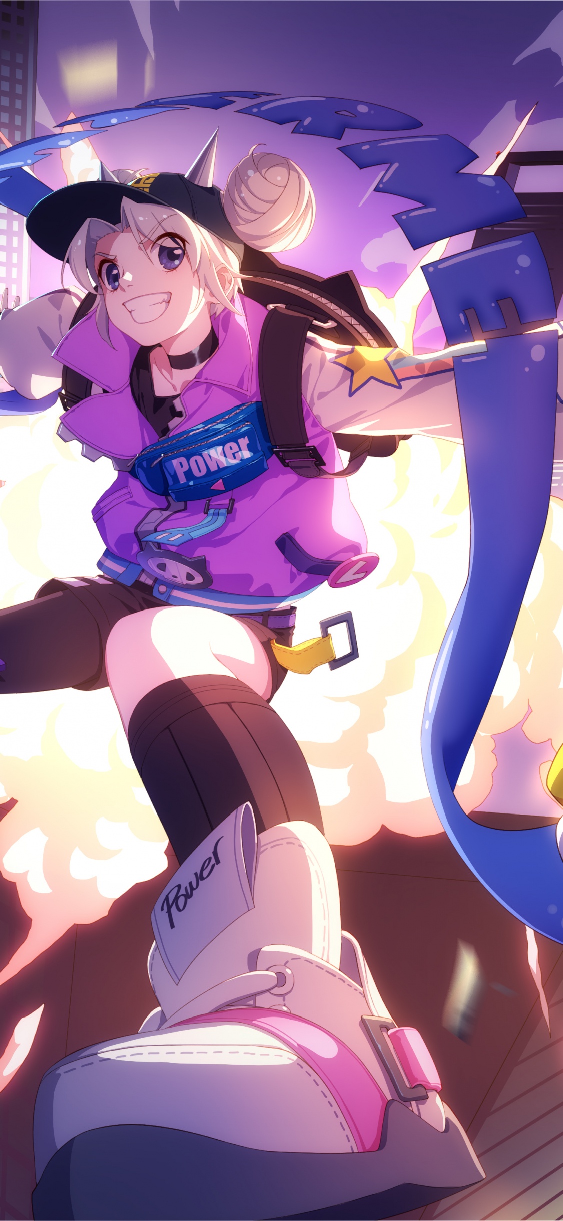 Fille en Chemise Violette et Personnage D'anime Jupe Noire. Wallpaper in 1125x2436 Resolution