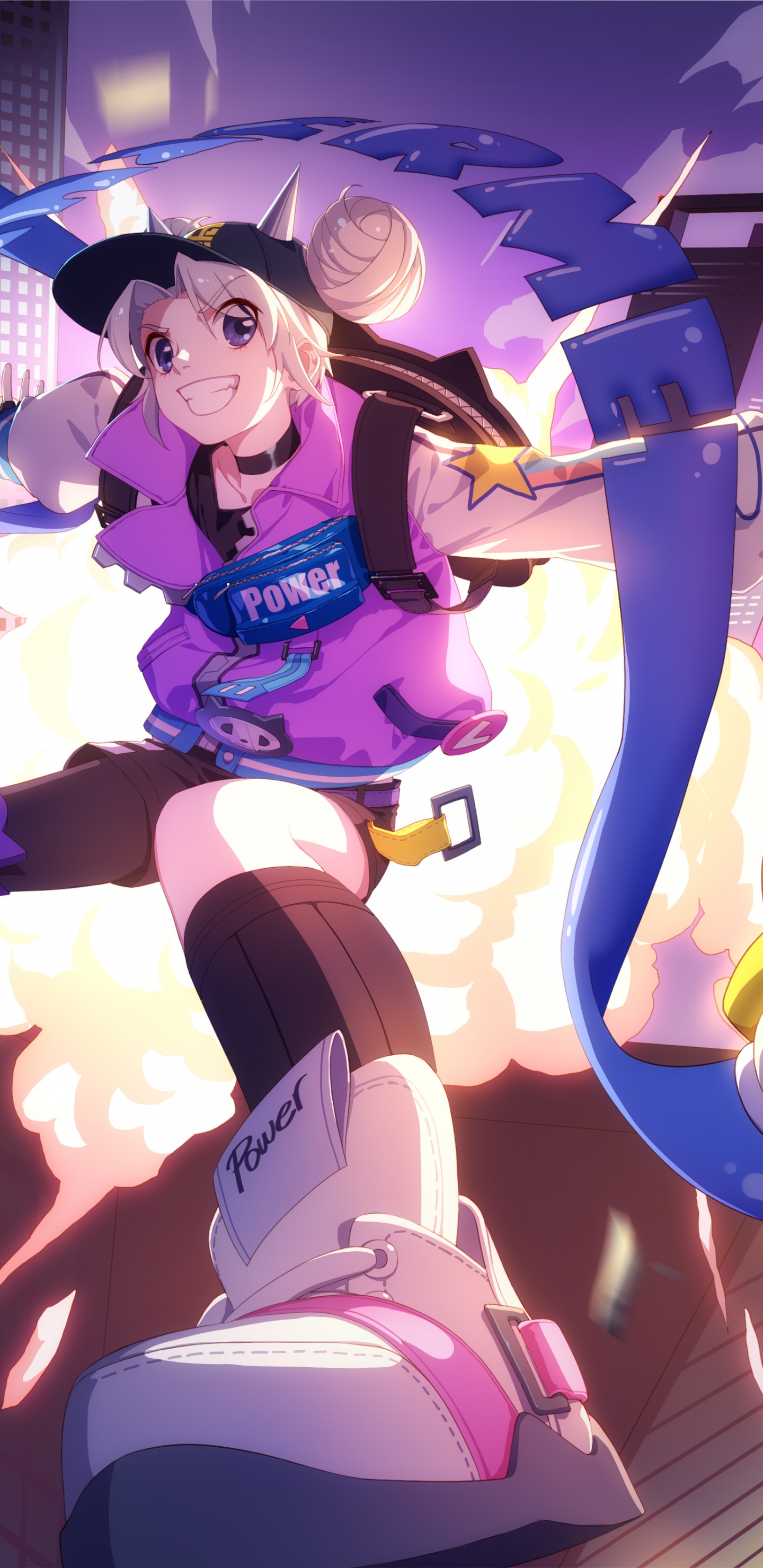 Fille en Chemise Violette et Personnage D'anime Jupe Noire. Wallpaper in 1440x2960 Resolution