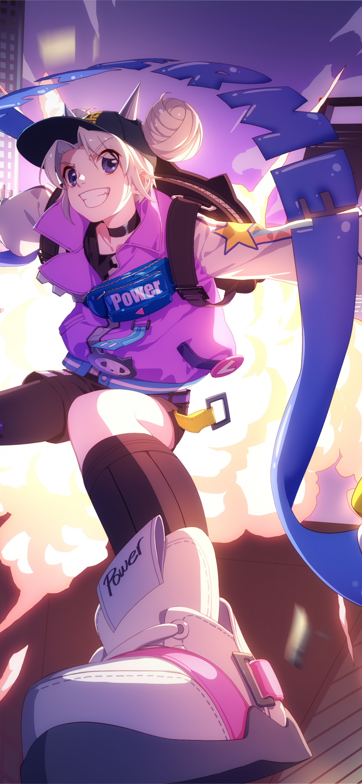 Mädchen in Lila Hemd Und Schwarzem Rock Anime-Charakter. Wallpaper in 1242x2688 Resolution