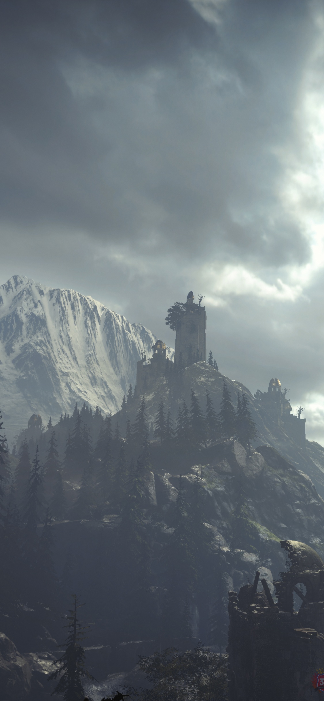 White and Black Mountains Under White Clouds During Daytime. Wallpaper in 1125x2436 Resolution