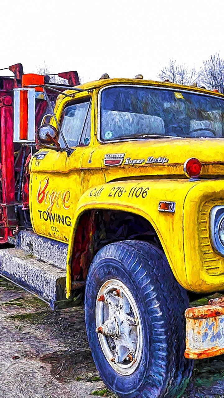 Yellow and Red Truck Near Bare Trees During Daytime. Wallpaper in 720x1280 Resolution