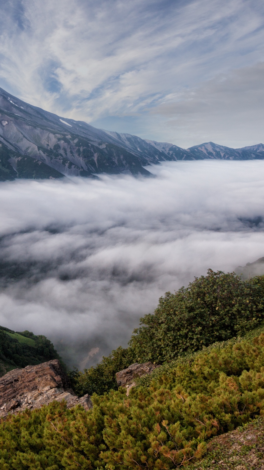 Green and Black Mountain Under White Clouds During Daytime. Wallpaper in 1080x1920 Resolution
