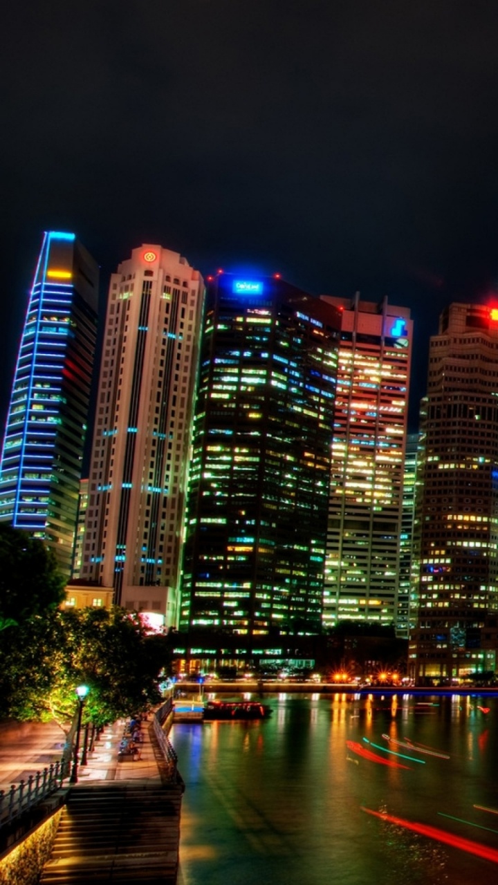 Skyline Der Stadt Bei Nacht Night. Wallpaper in 720x1280 Resolution