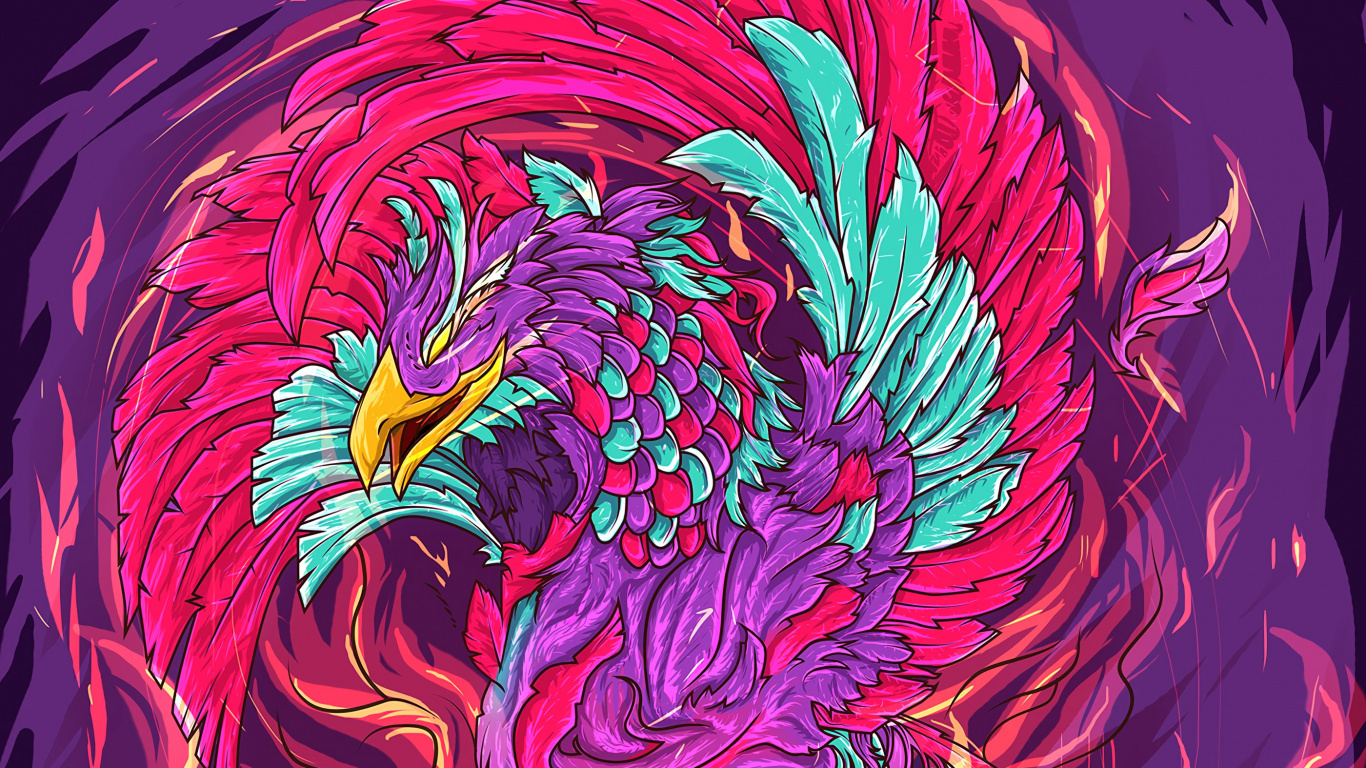 Peinture Abstraite Rouge Jaune et Bleu. Wallpaper in 1366x768 Resolution