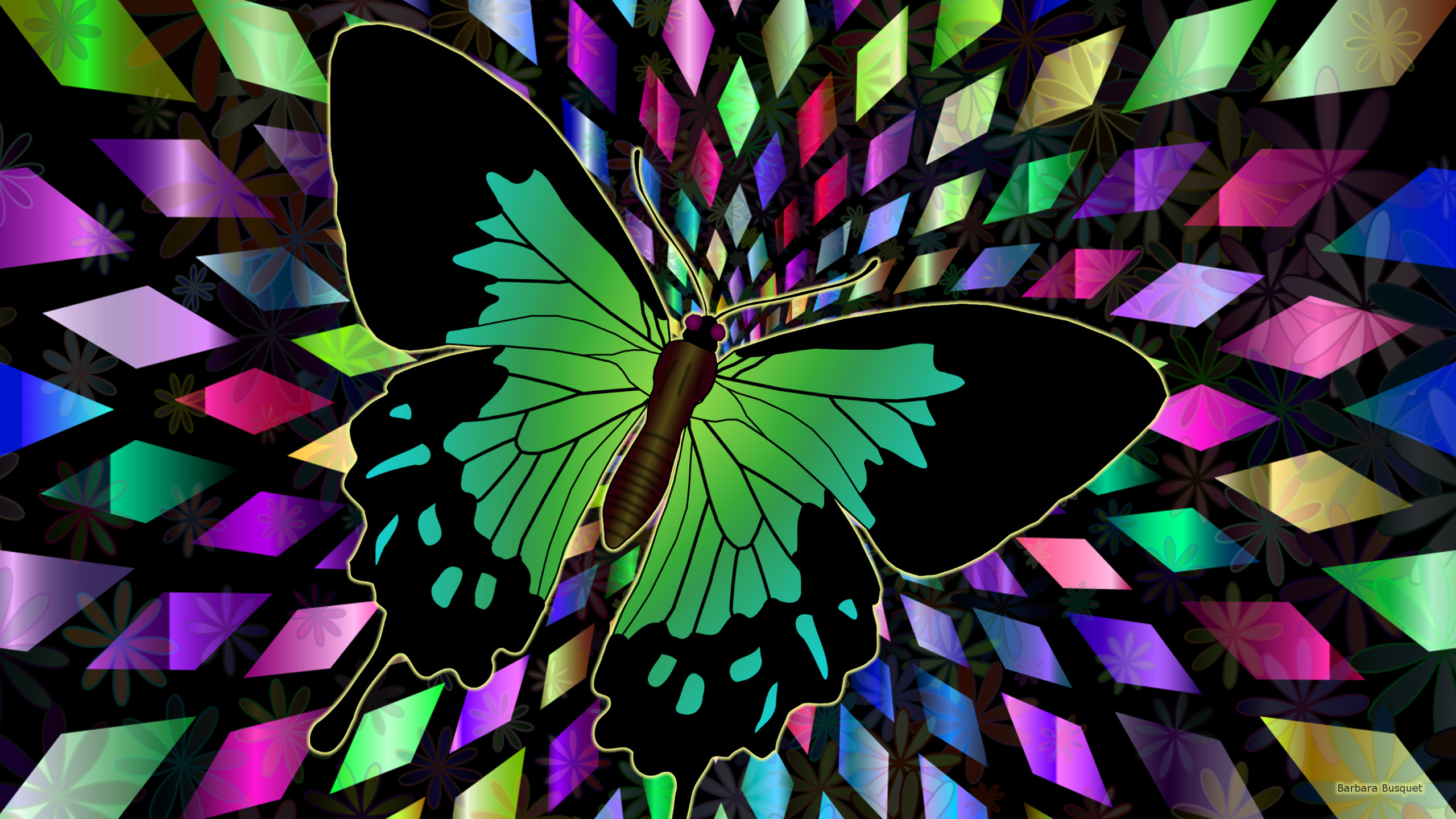 Lila Schwarz-weiß Schmetterling Illustration. Wallpaper in 2560x1440 Resolution