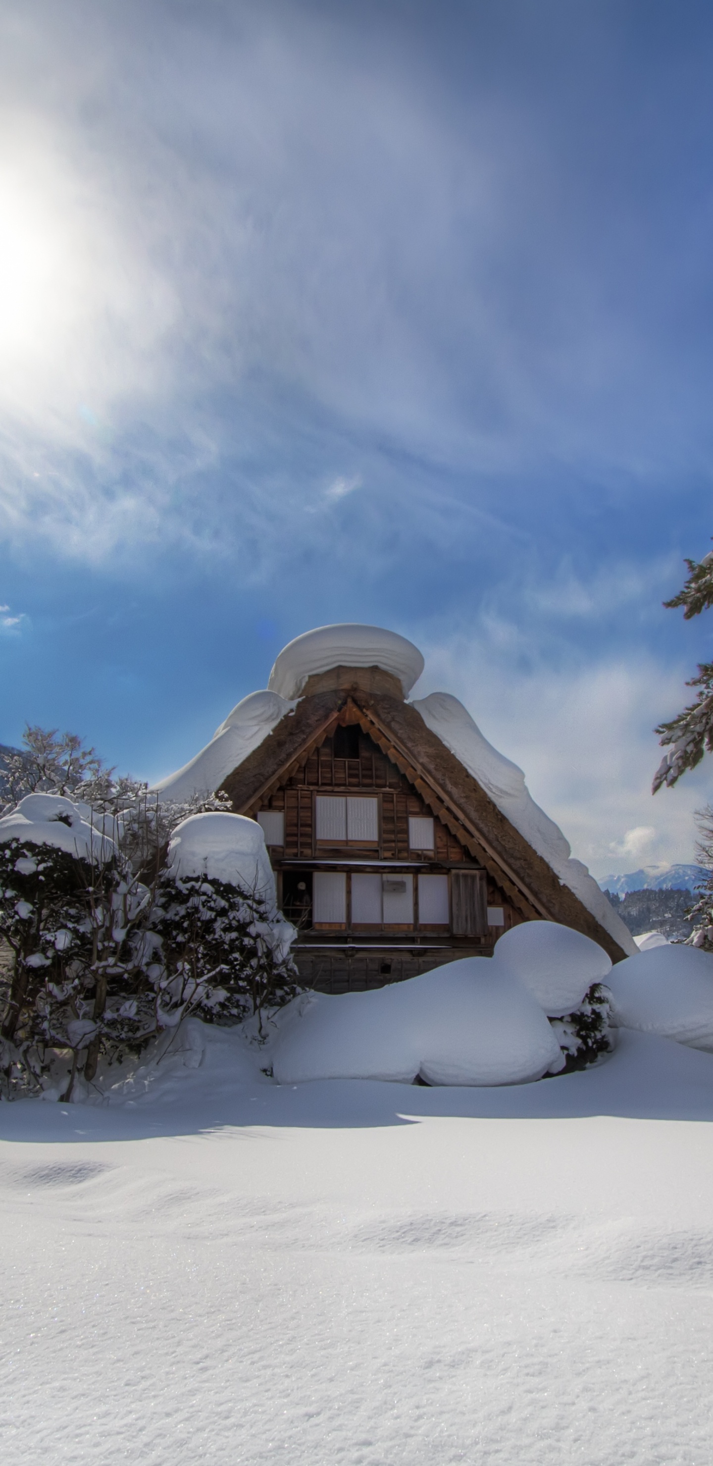 Casa de Madera Marrón Sobre Suelo Cubierto de Nieve Durante el Día. Wallpaper in 1440x2960 Resolution