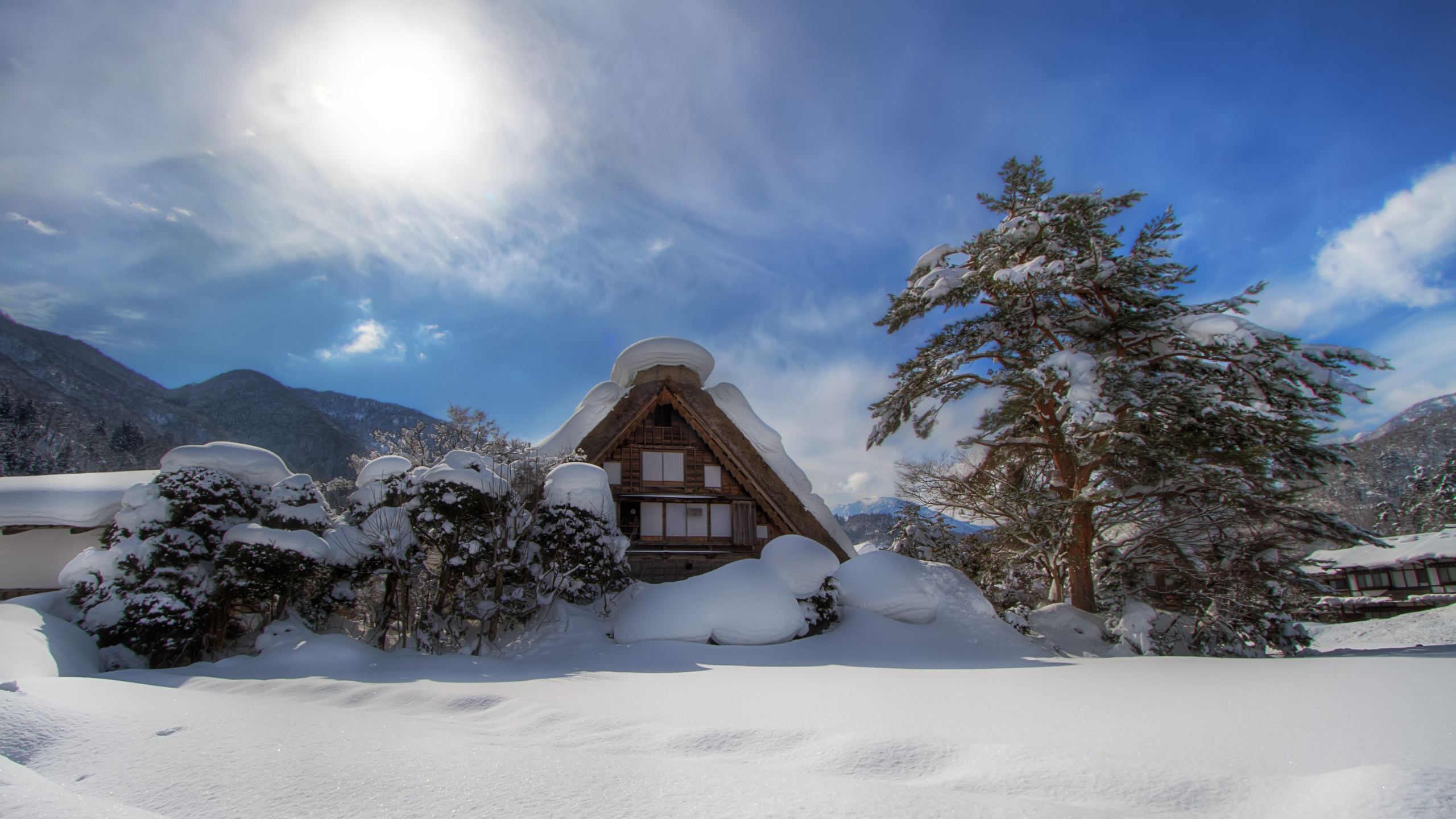 Casa de Madera Marrón Sobre Suelo Cubierto de Nieve Durante el Día. Wallpaper in 2560x1440 Resolution