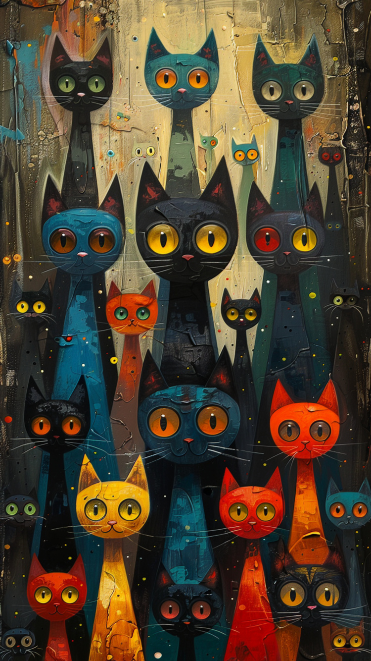 Katze, Visual Arts, Kunst, Blau, Gr. Wallpaper in 750x1334 Resolution