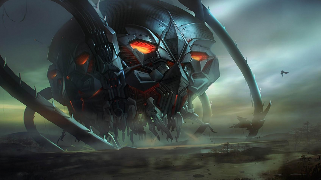 Schwarze Und Rote Roboterillustration. Wallpaper in 1366x768 Resolution