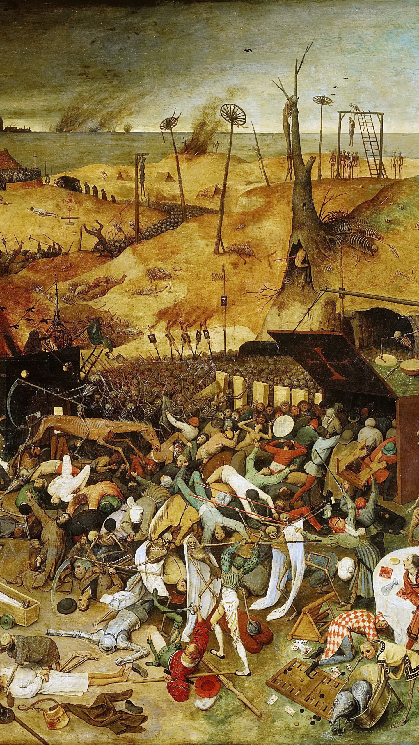 Gente, En, Playa, Pintura, En, Pared Blanca. Wallpaper in 1440x2560 Resolution