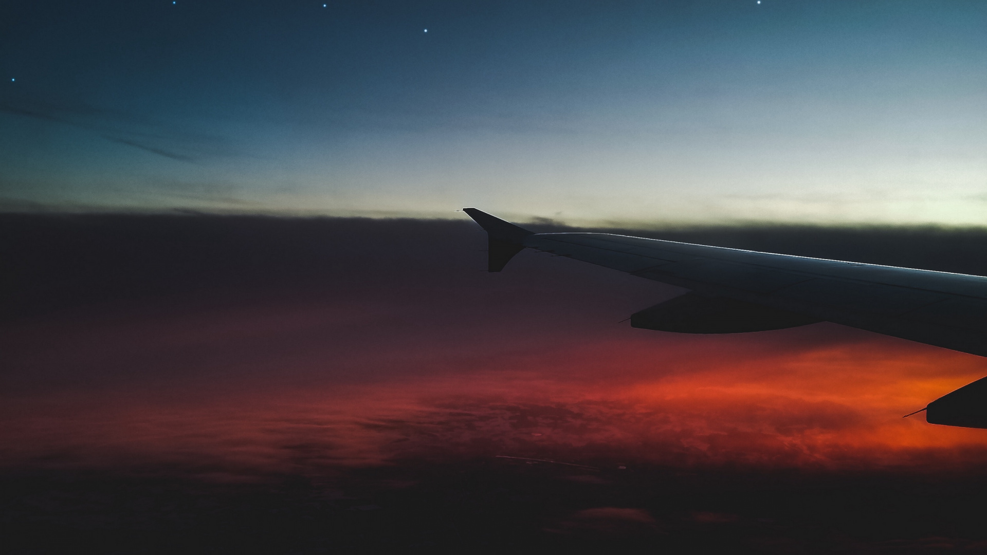 Airplane Wing Over The Clouds During Sunset. Wallpaper in 1920x1080 Resolution