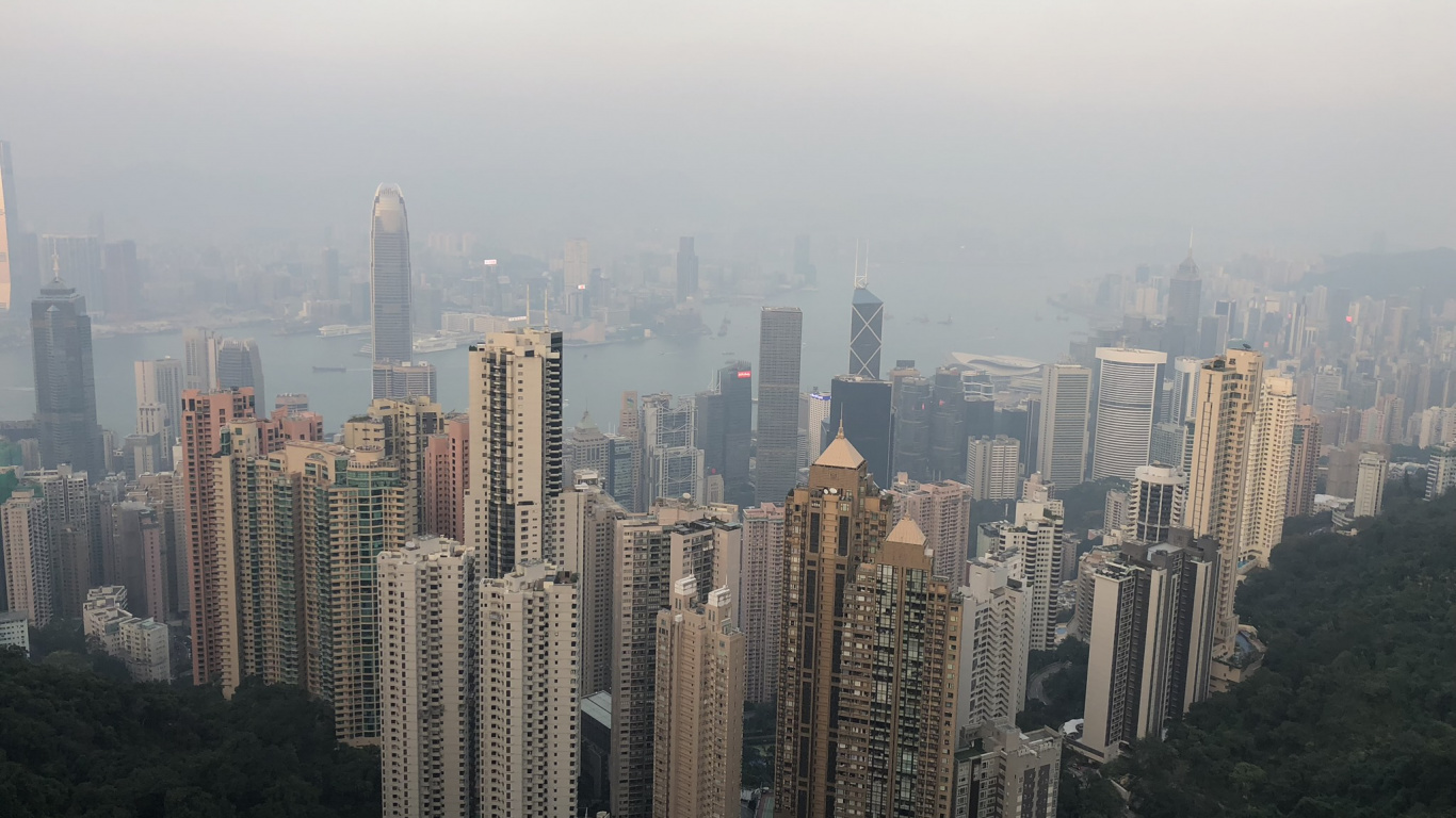 Hong Kong, Victoria Peak, Peak Tower, Tower Block, Daytime. Wallpaper in 1366x768 Resolution