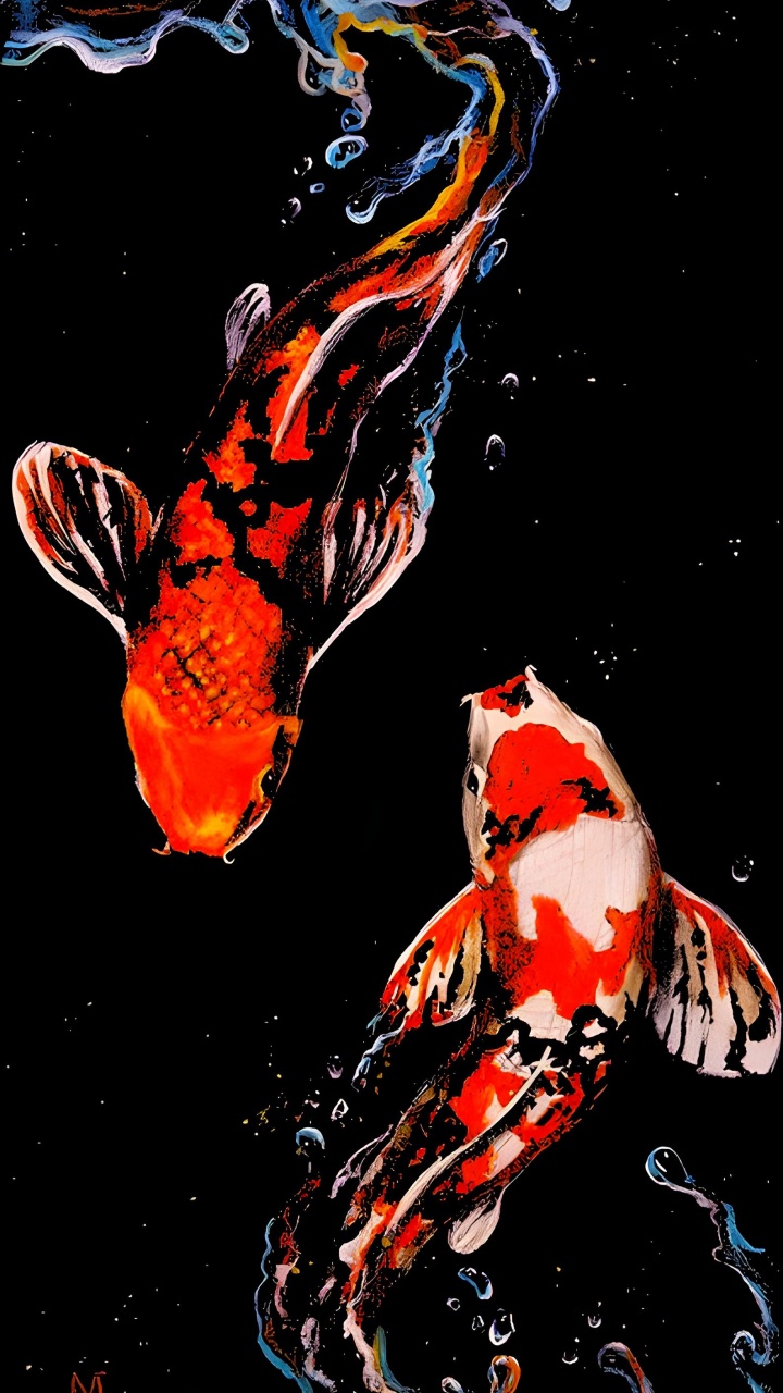 Koi Fish, Koi, Goldfish, Fish, Painting. Wallpaper in 720x1280 Resolution