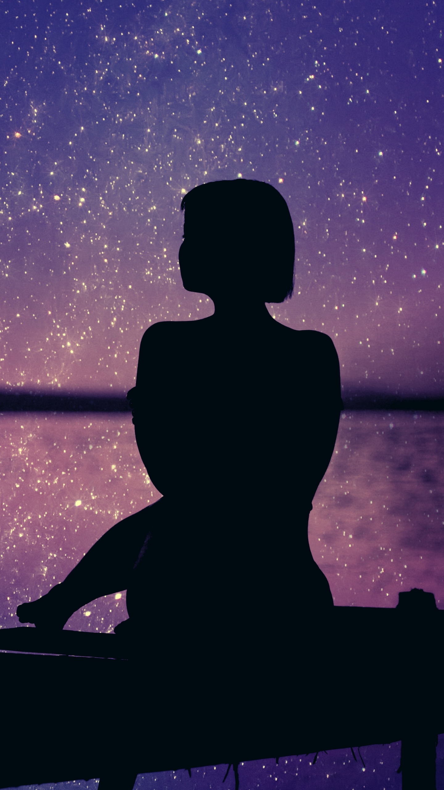 Silhouette, Purple, Blue, Violet, Water. Wallpaper in 1440x2560 Resolution